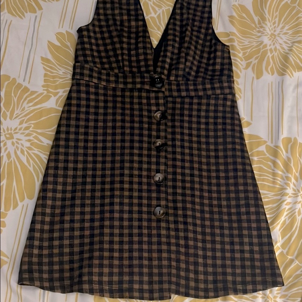 Topshop Navy and Tan Checkered Dress-
